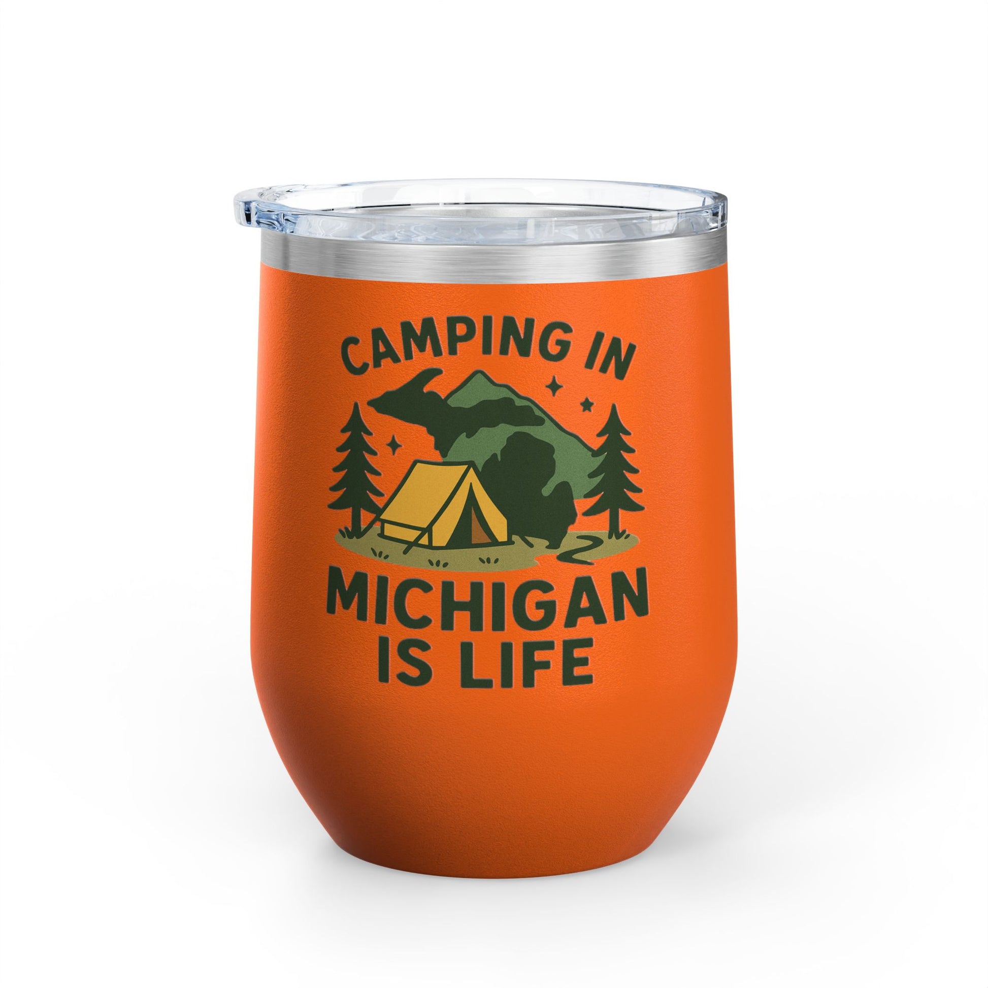 Camping in Michigan Wine Tumbler, 12oz - Perfect for Outdoor Lovers, Gifts for Campers, Travel Mug, Summer Picnics, Adventure Awaits