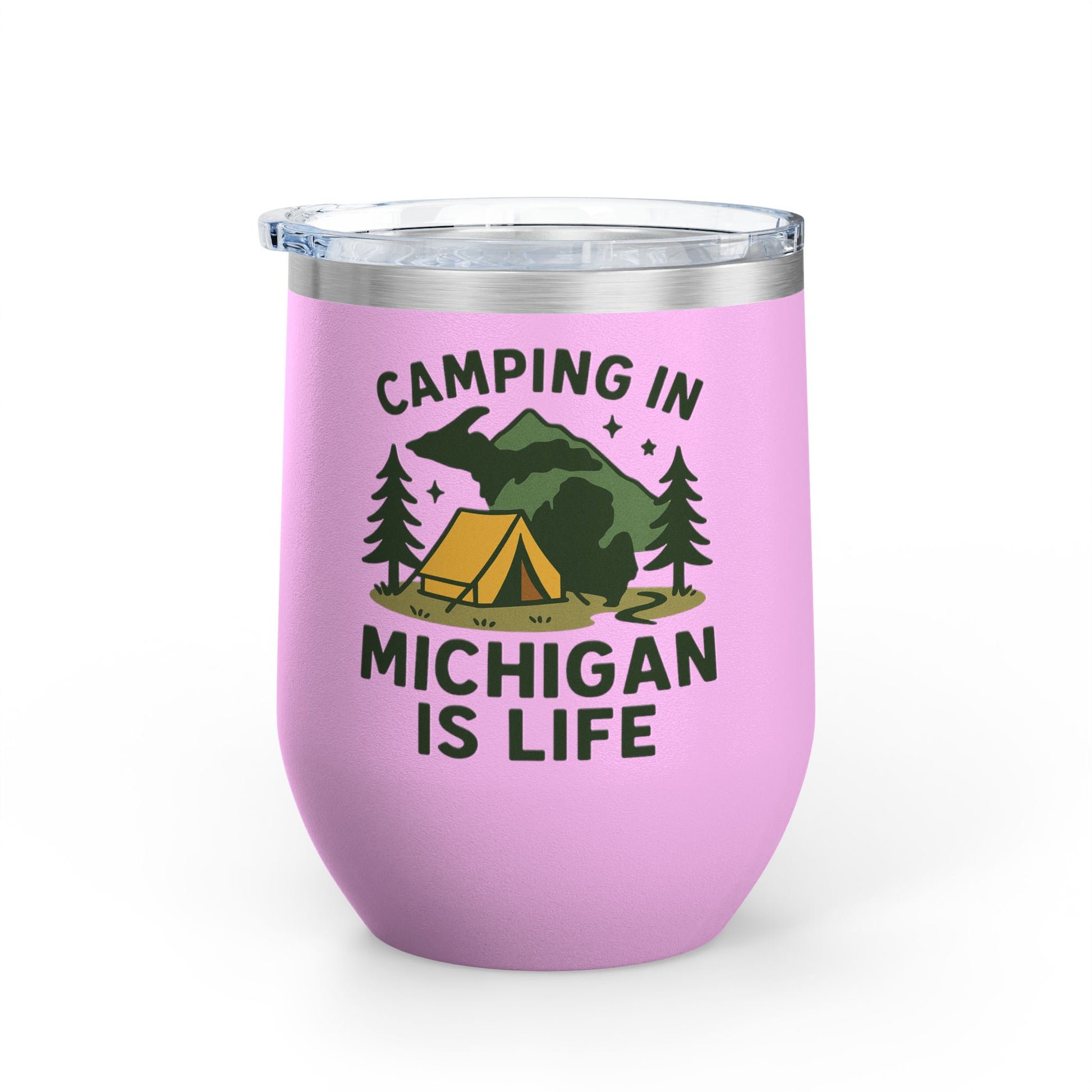 Camping in Michigan Wine Tumbler, 12oz - Perfect for Outdoor Lovers, Gifts for Campers, Travel Mug, Summer Picnics, Adventure Awaits