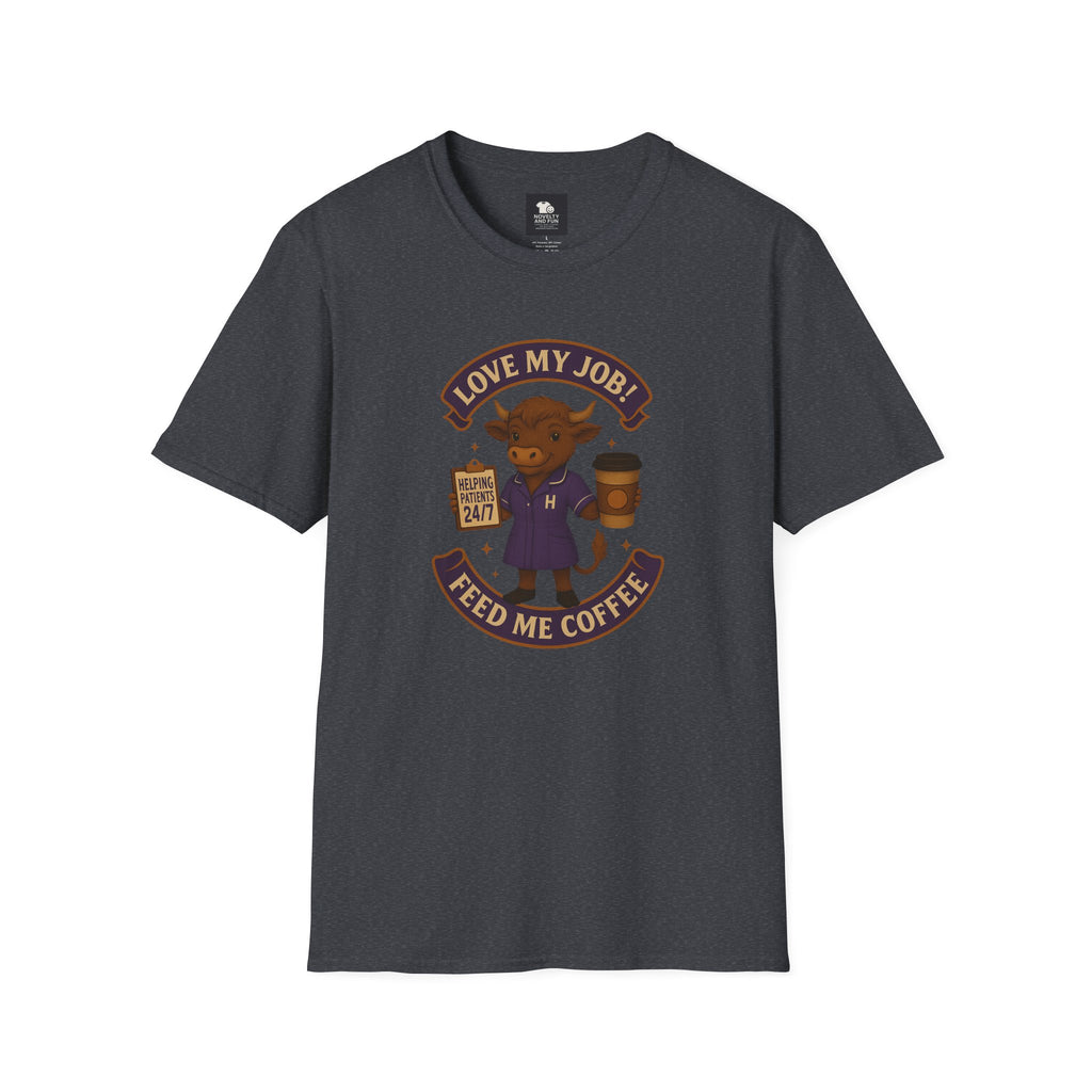HCA Coffee Lover's Unisex T-Shirt, Funny Highland Cow Design