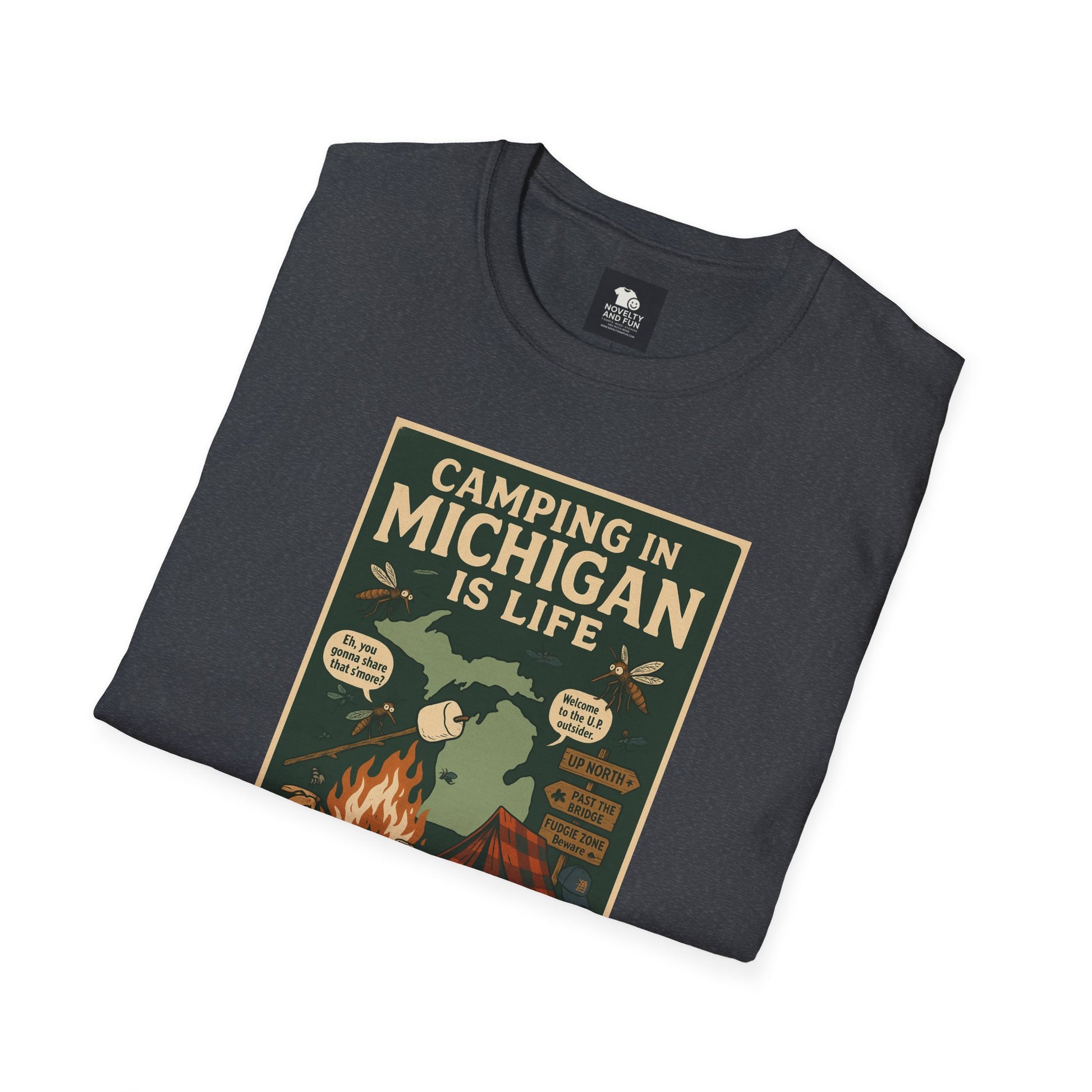 Camping in Michigan Unisex Softstyle T-Shirt, Outdoor Adventure Shirt, Ideal Gift for Campers, Nature Lovers, Summer Fun