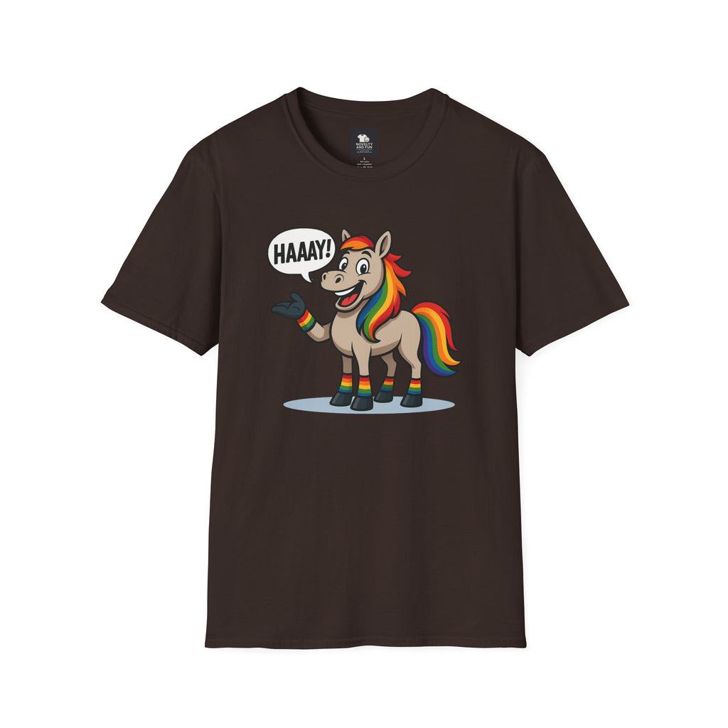 Rainbow Horse Graphic HAAAY T-Shirt, Funny Gift, Pride Apparel, Cute Graphic Tee, LGBTQ Pride Shirt, Colorful Horse Tee,