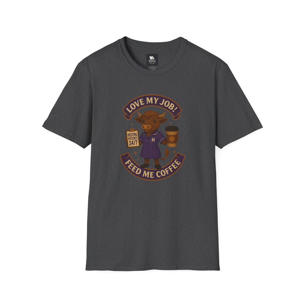 HCA Coffee Lover's Unisex T-Shirt, Funny Highland Cow Design