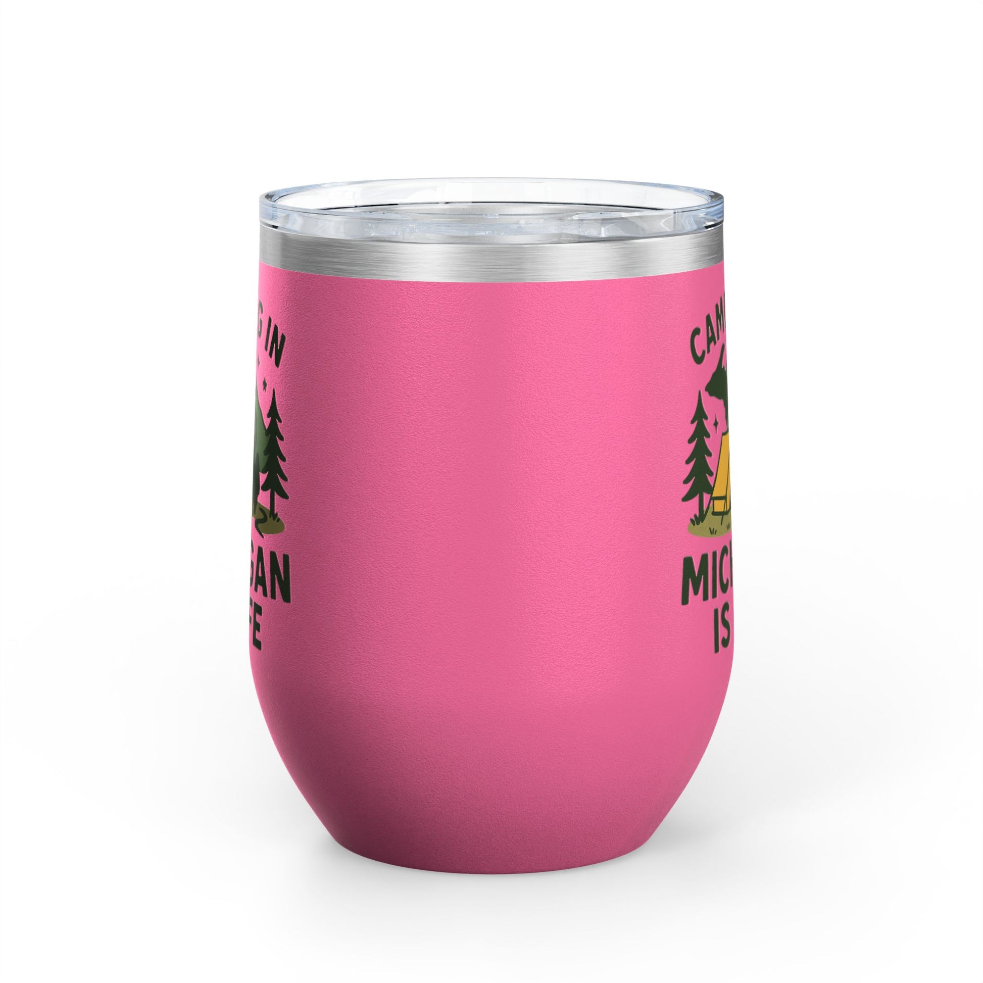 Camping in Michigan Wine Tumbler, 12oz - Perfect for Outdoor Lovers, Gifts for Campers, Travel Mug, Summer Picnics, Adventure Awaits