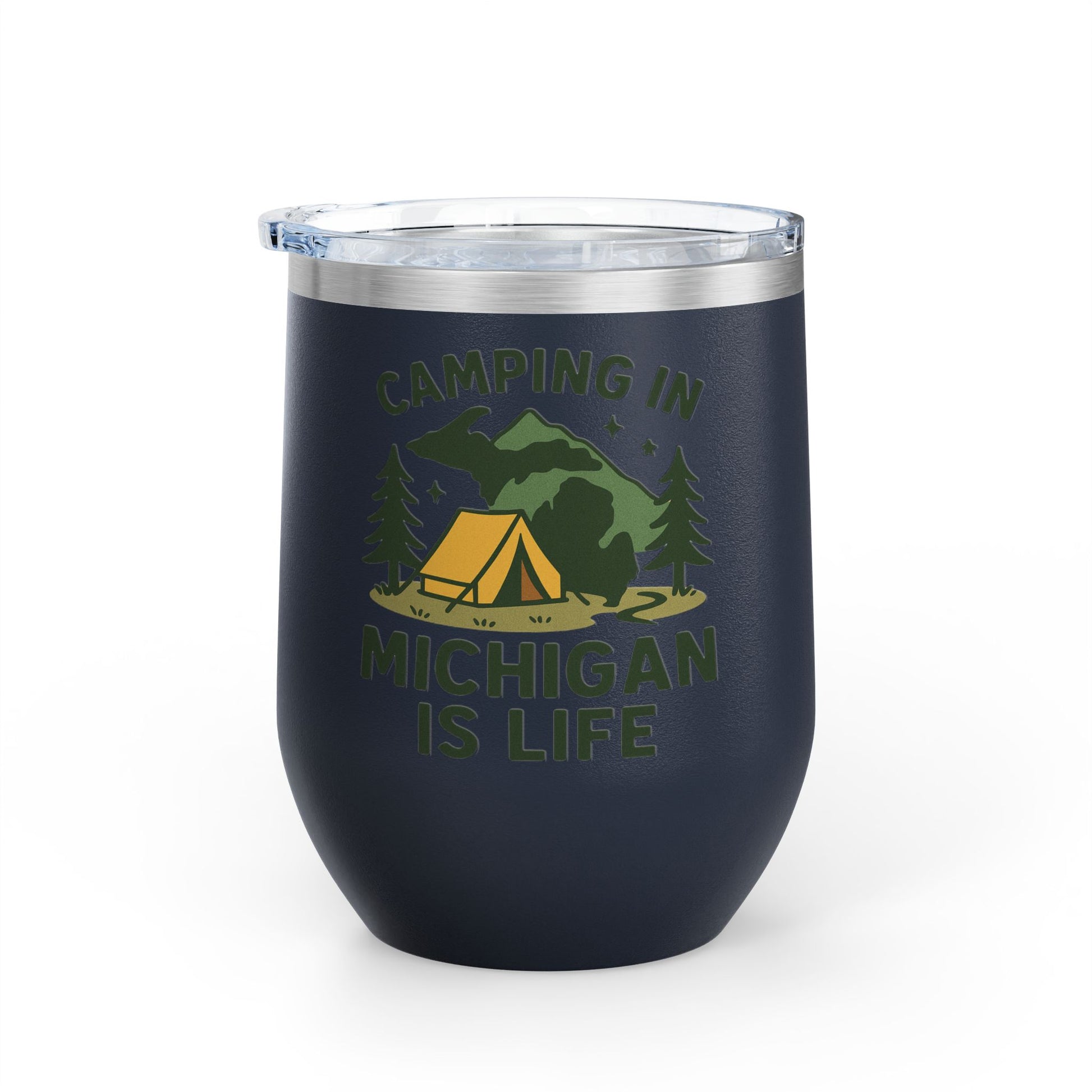 Camping in Michigan Wine Tumbler, 12oz - Perfect for Outdoor Lovers, Gifts for Campers, Travel Mug, Summer Picnics, Adventure Awaits