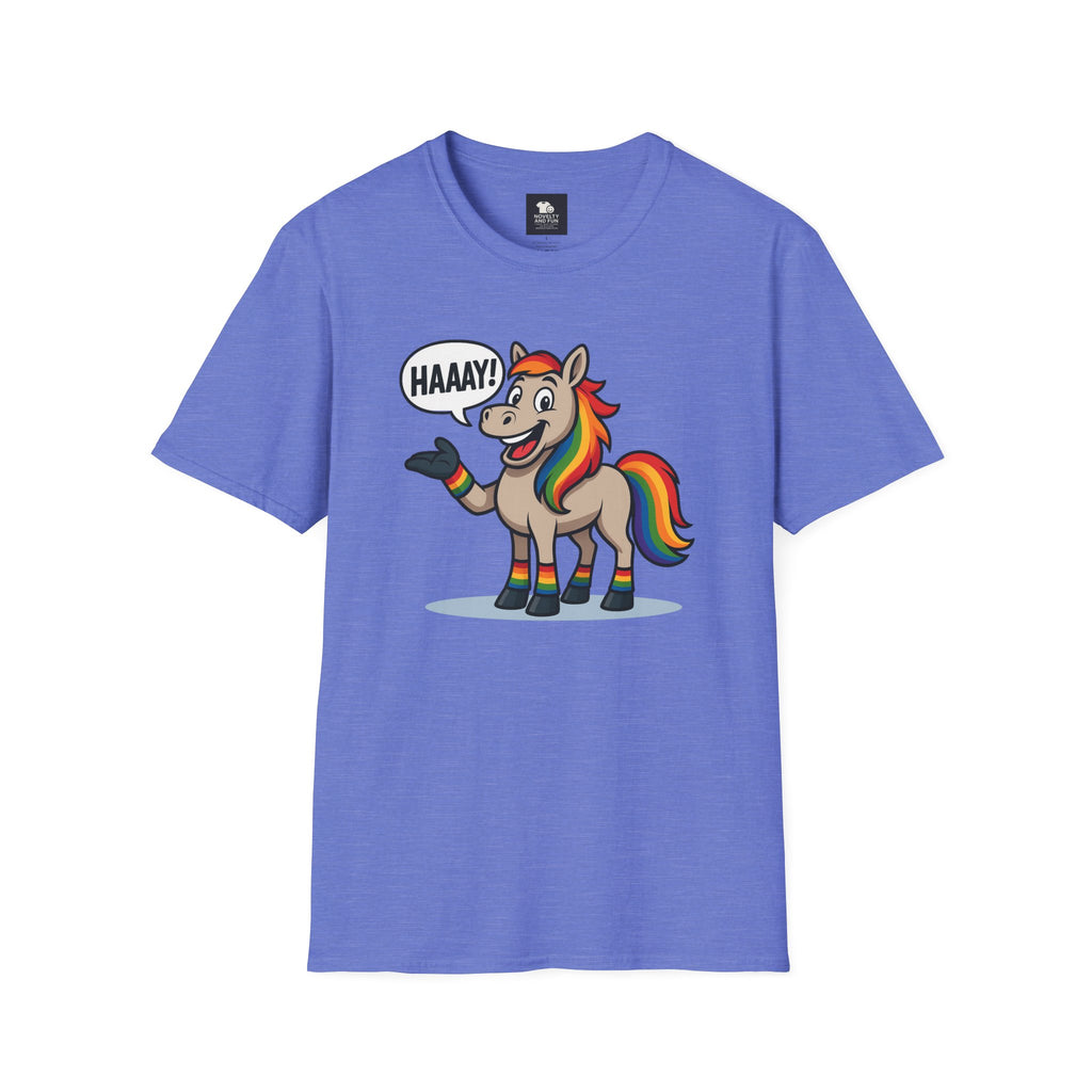 Rainbow Horse Graphic HAAAY T-Shirt, Funny Gift, Pride Apparel, Cute Graphic Tee, LGBTQ Pride Shirt, Colorful Horse Tee,
