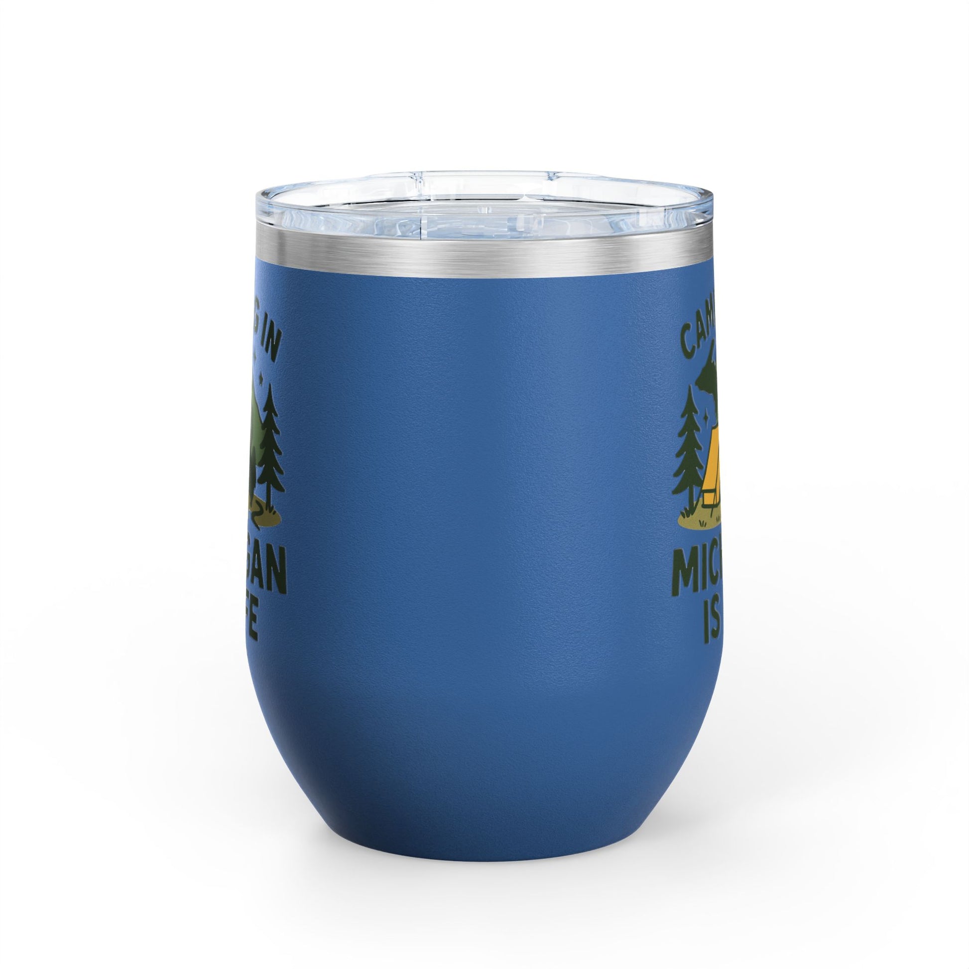 Camping in Michigan Wine Tumbler, 12oz - Perfect for Outdoor Lovers, Gifts for Campers, Travel Mug, Summer Picnics, Adventure Awaits
