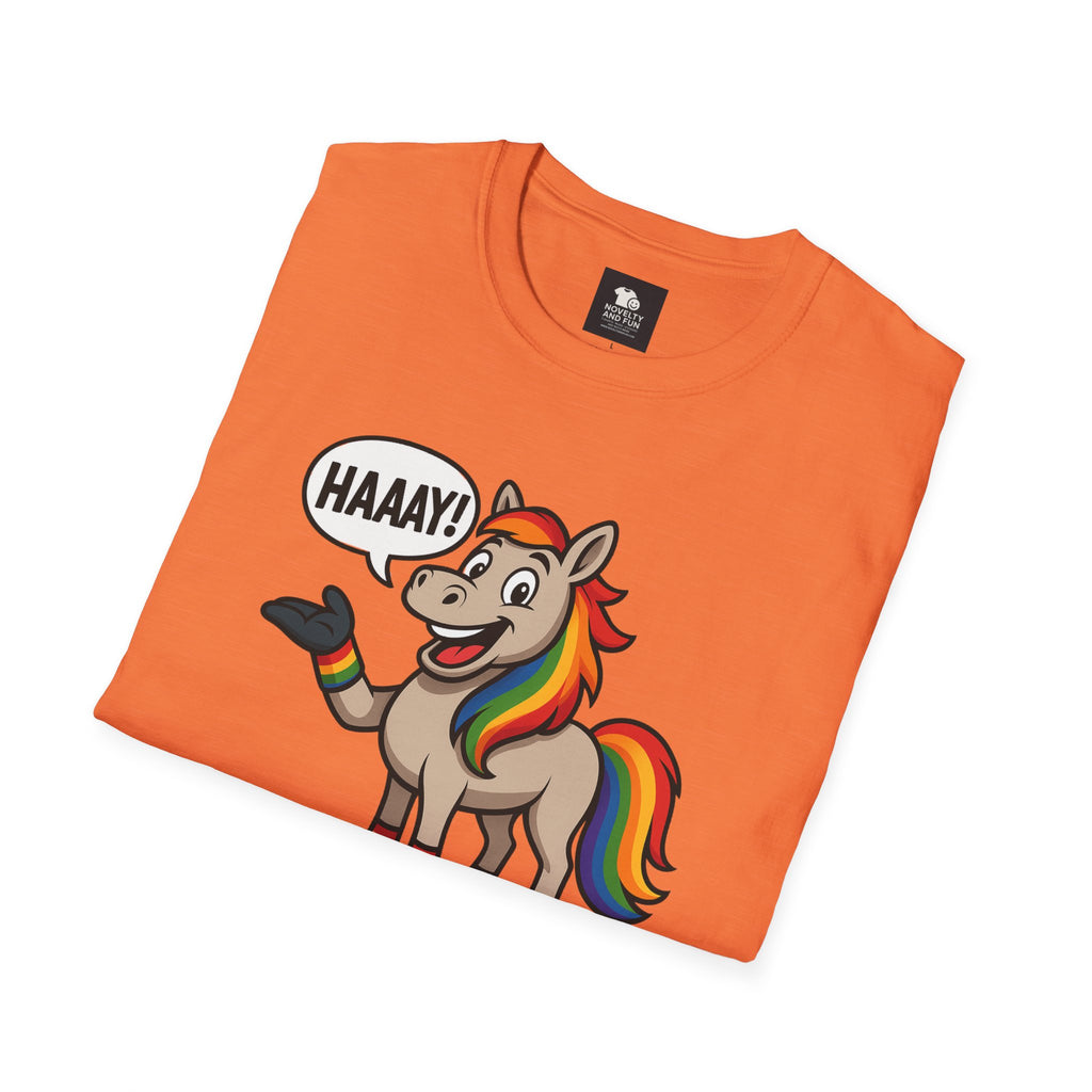 Rainbow Horse Graphic HAAAY T-Shirt, Funny Gift, Pride Apparel, Cute Graphic Tee, LGBTQ Pride Shirt, Colorful Horse Tee,