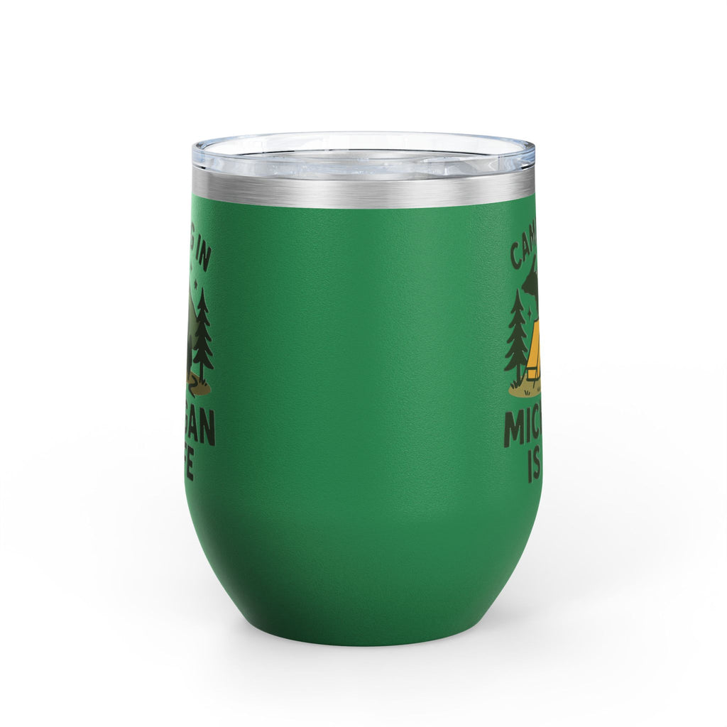 Camping in Michigan Wine Tumbler, 12oz - Perfect for Outdoor Lovers, Gifts for Campers, Travel Mug, Summer Picnics, Adventure Awaits