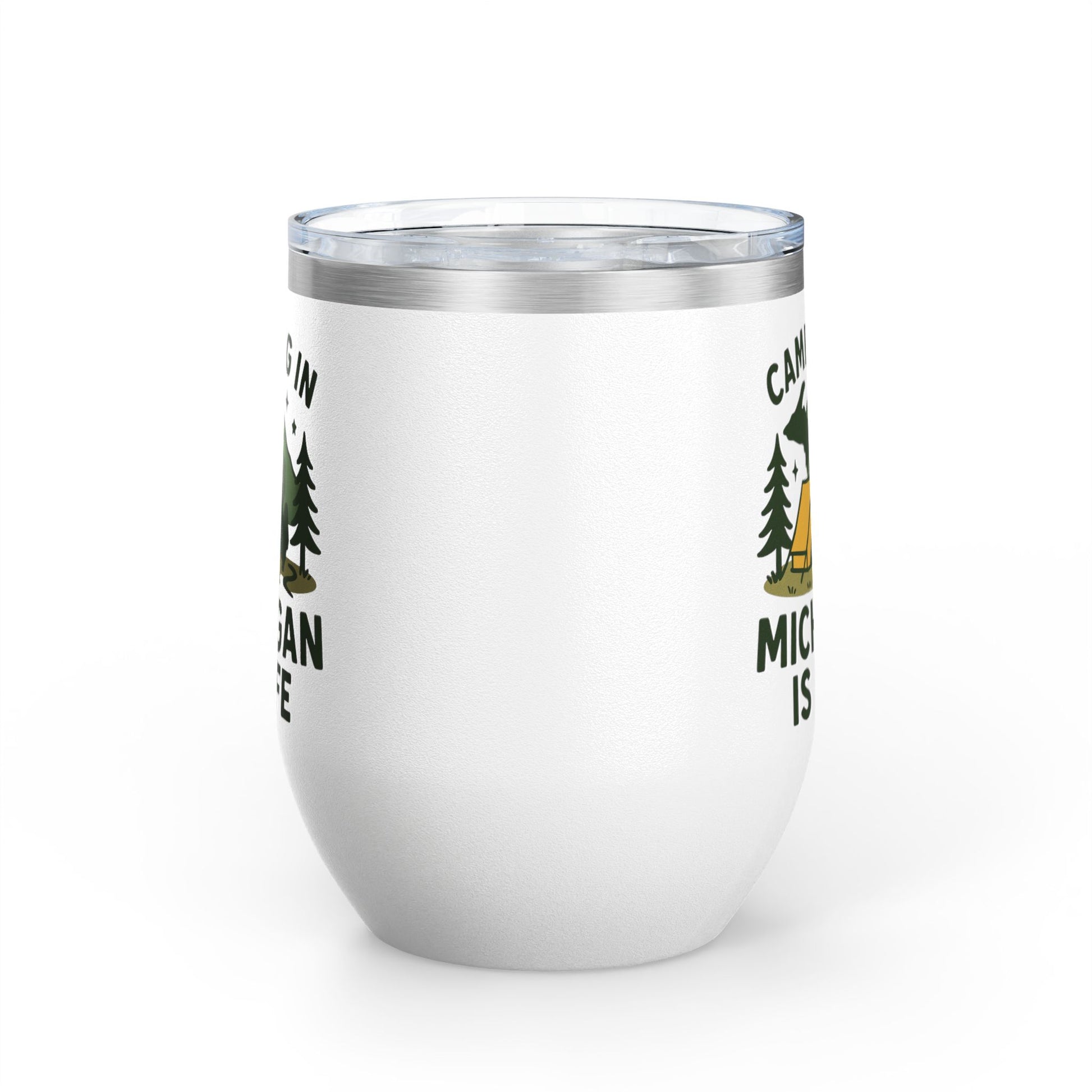 Camping in Michigan Wine Tumbler, 12oz - Perfect for Outdoor Lovers, Gifts for Campers, Travel Mug, Summer Picnics, Adventure Awaits