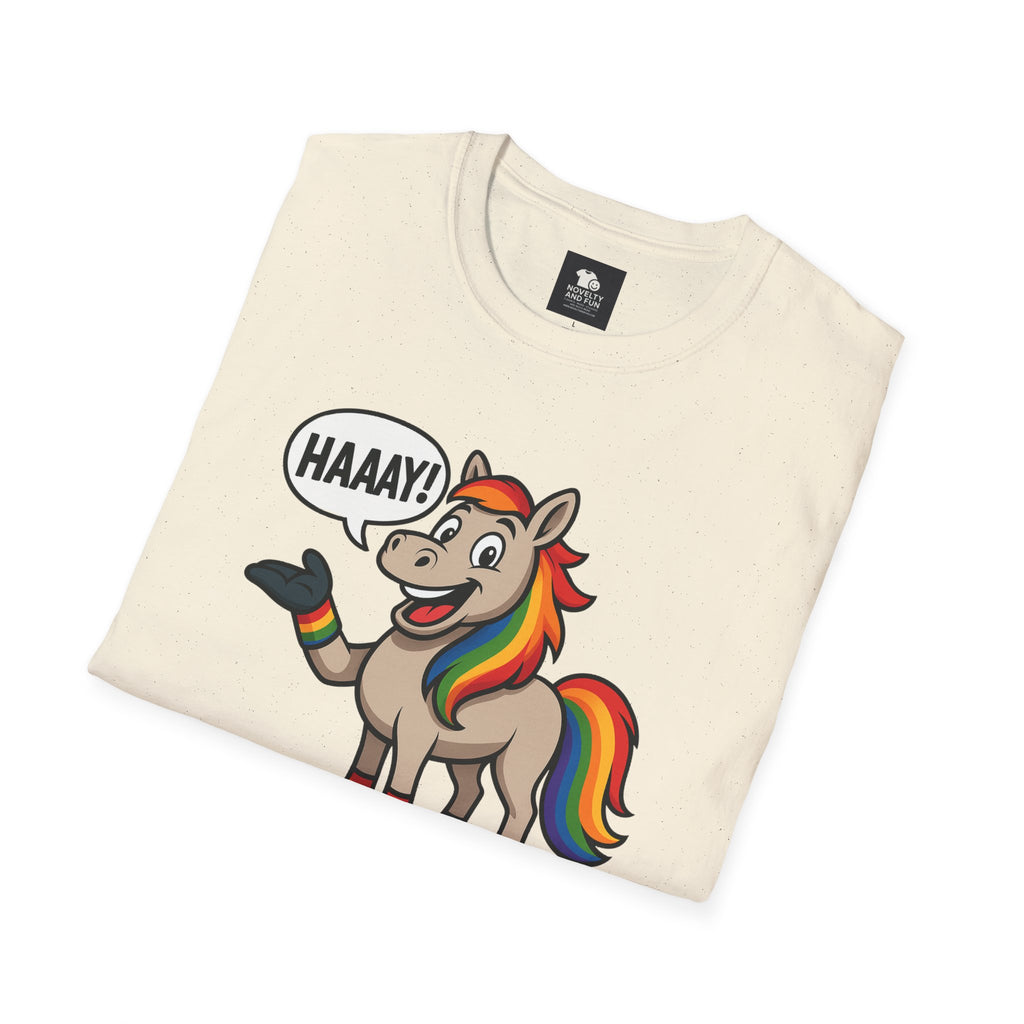 Rainbow Horse Graphic HAAAY T-Shirt, Funny Gift, Pride Apparel, Cute Graphic Tee, LGBTQ Pride Shirt, Colorful Horse Tee,
