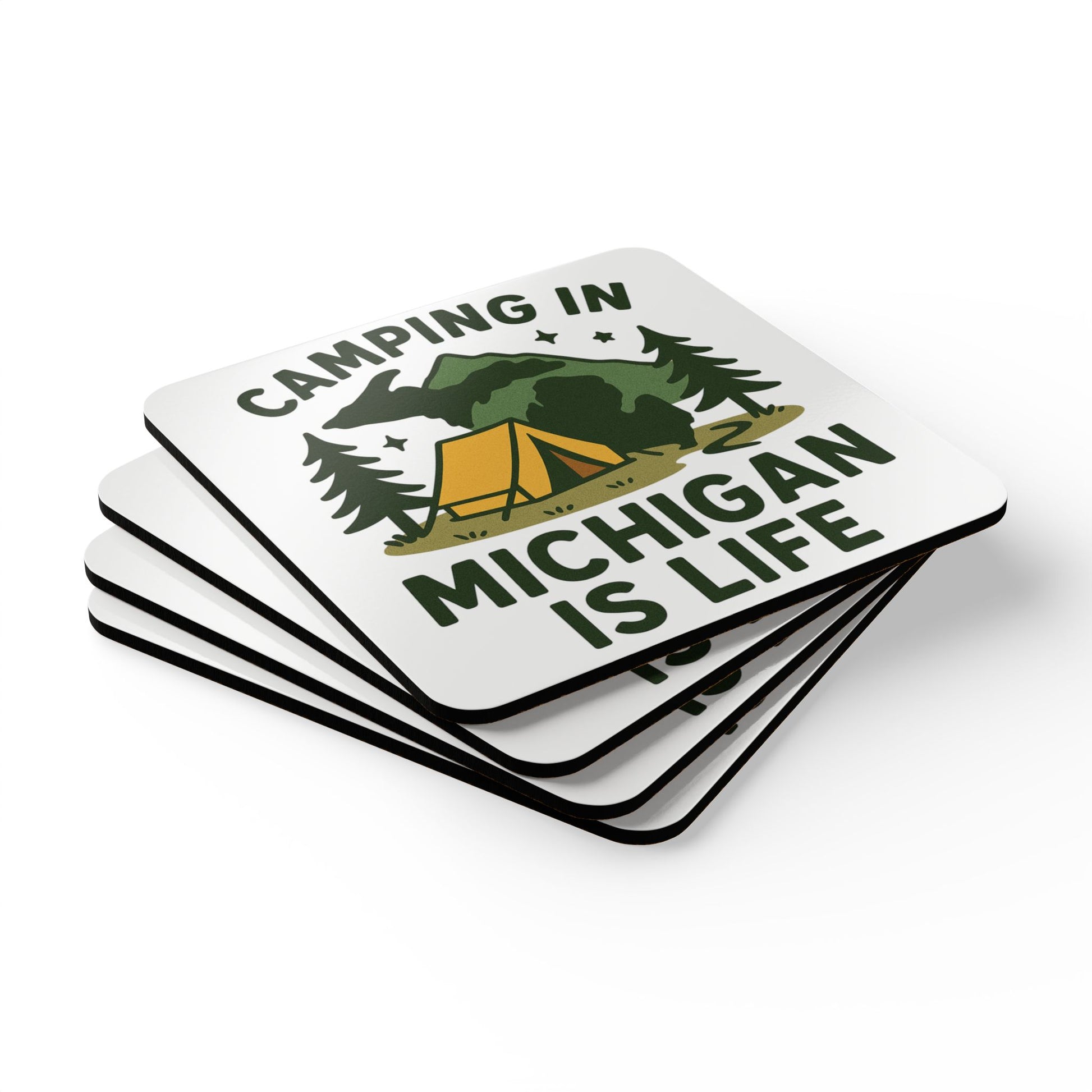 Camping-Inspired Cork Coaster Set - Perfect for Outdoor Enthusiasts, Home Decor, Gift for Campers, Michigan Love, Eco-Friendly