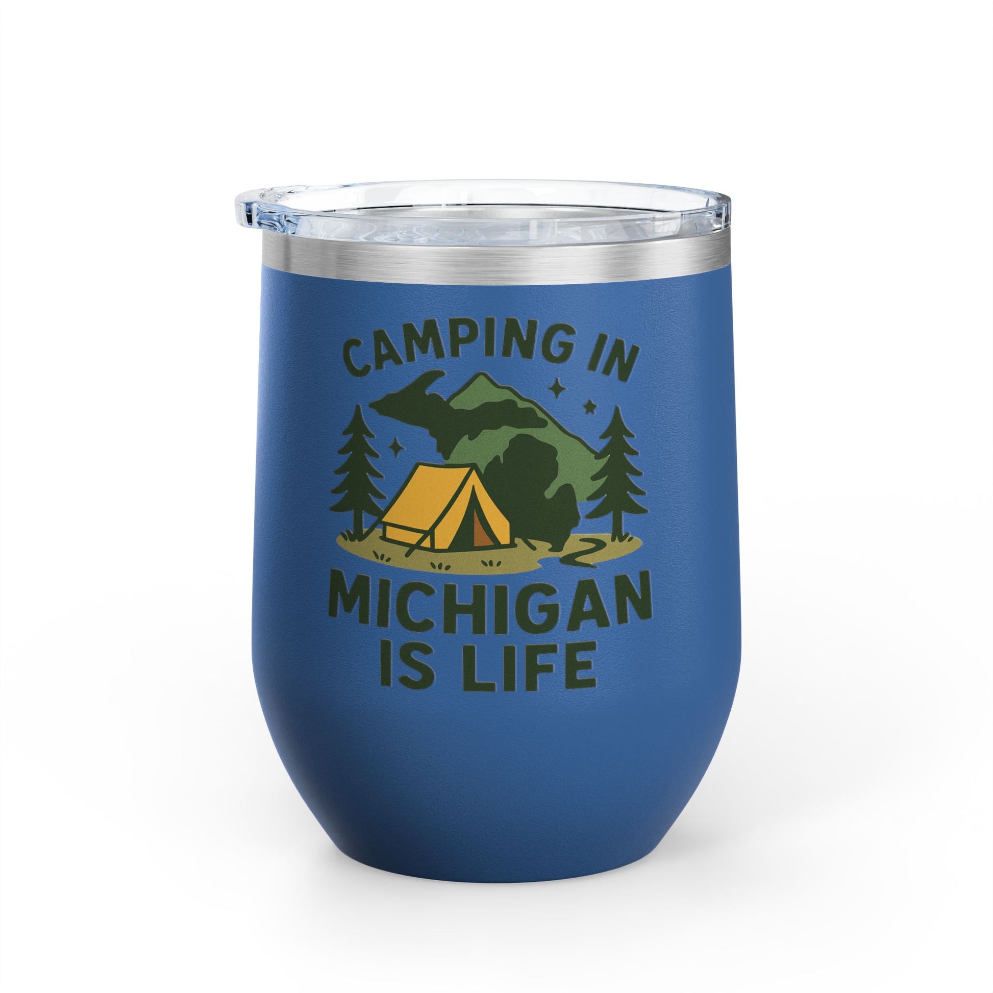 Camping in Michigan Wine Tumbler, 12oz - Perfect for Outdoor Lovers, Gifts for Campers, Travel Mug, Summer Picnics, Adventure Awaits