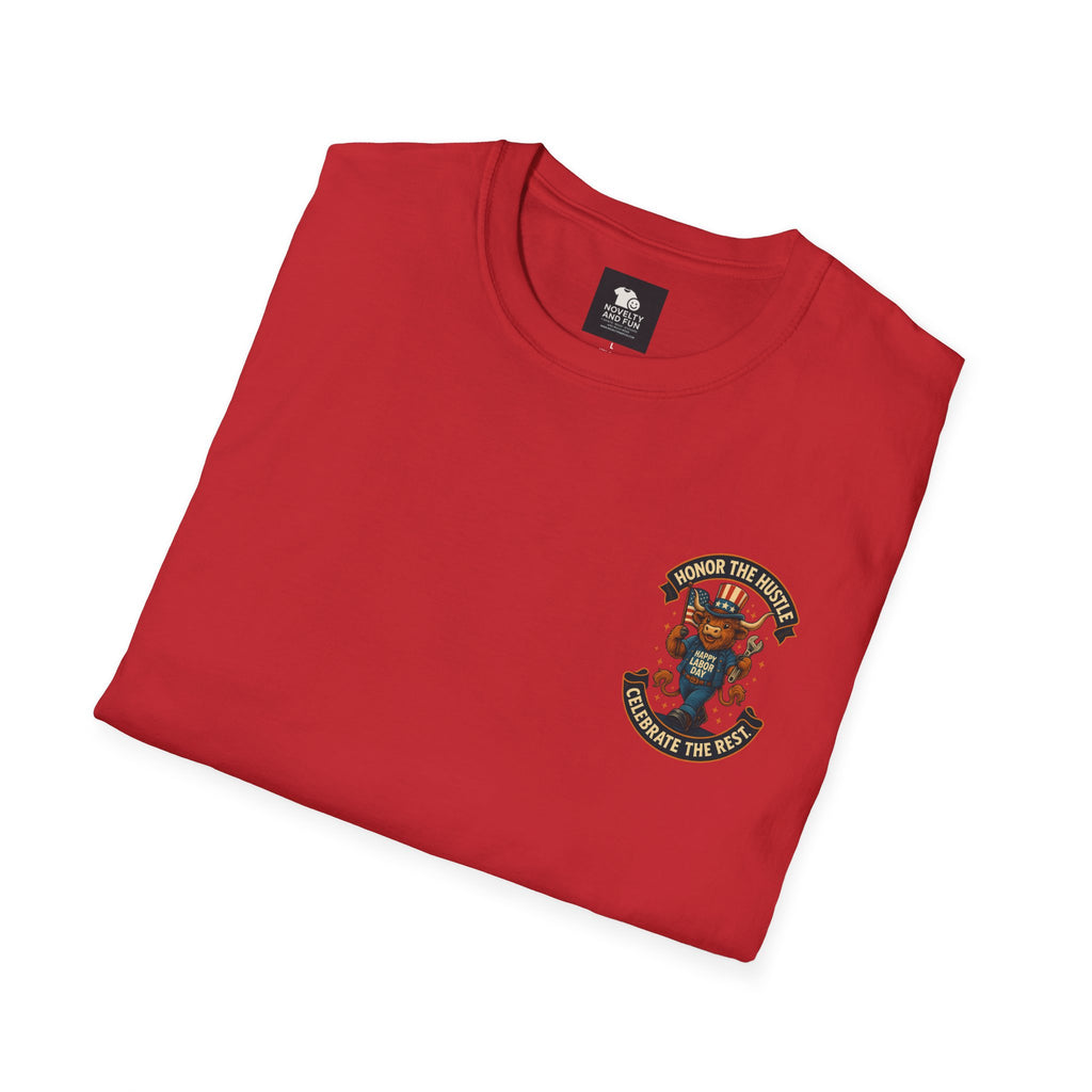 Celebrate Labor Day with Our Happy Highland Cow T-Shirt Front and Back!