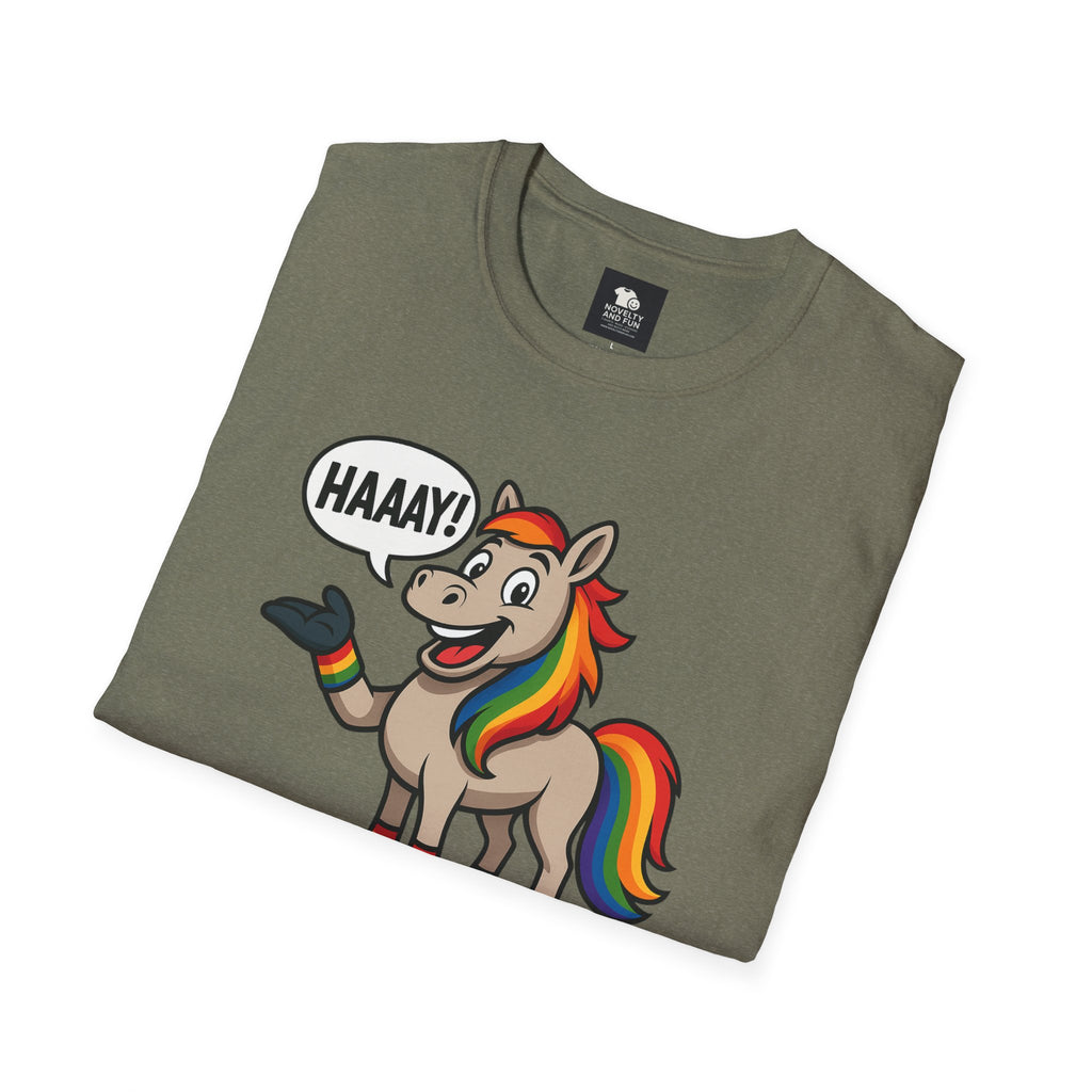 Rainbow Horse Graphic HAAAY T-Shirt, Funny Gift, Pride Apparel, Cute Graphic Tee, LGBTQ Pride Shirt, Colorful Horse Tee,