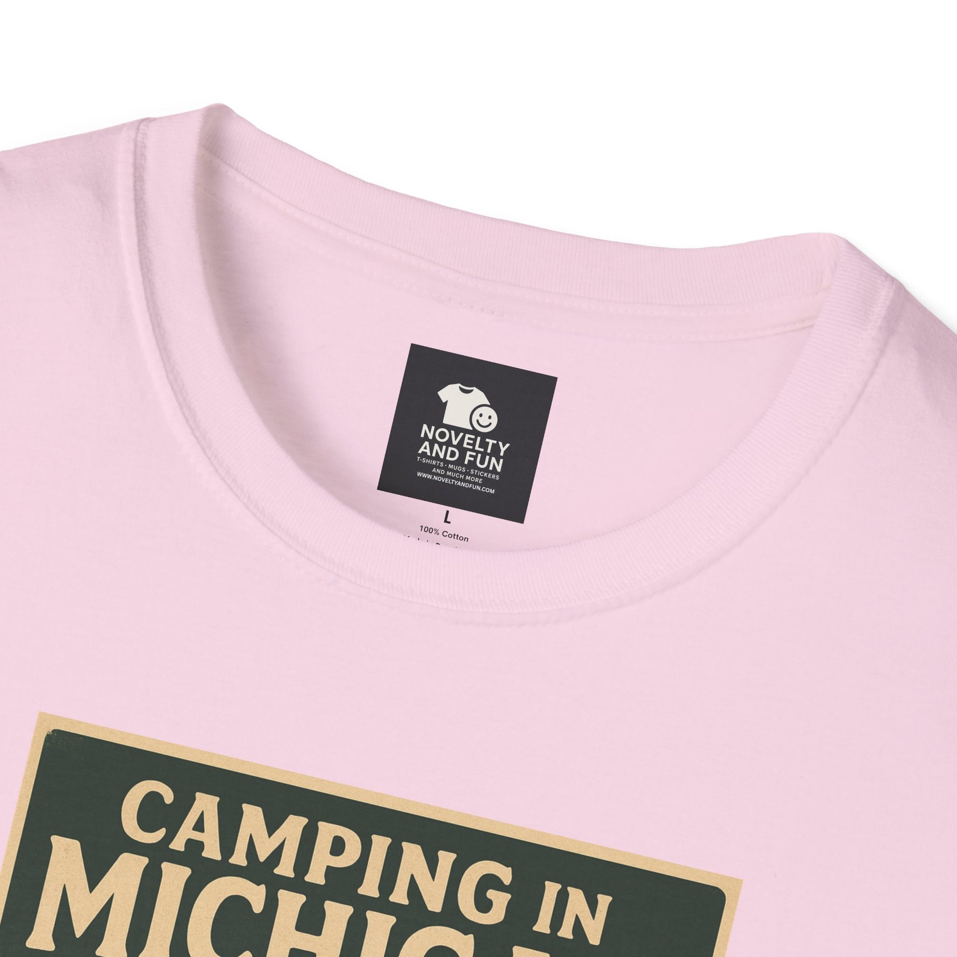 Camping in Michigan Unisex Softstyle T-Shirt, Outdoor Adventure Shirt, Ideal Gift for Campers, Nature Lovers, Summer Fun