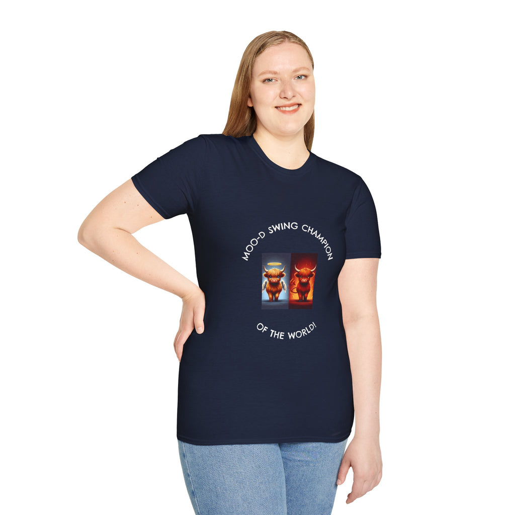 Highland Cow Mood Swings Tee - Holy Cow, Hell No, Fun Shirt, Cow Lover Gift,