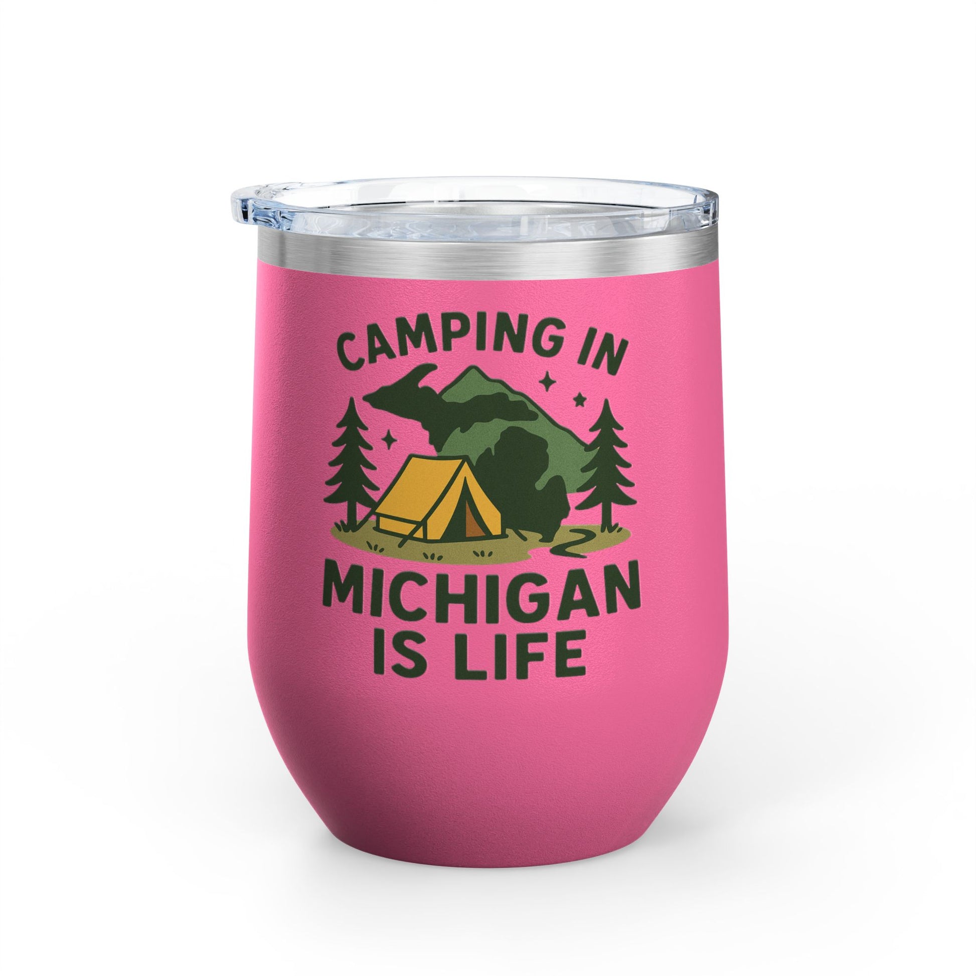 Camping in Michigan Wine Tumbler, 12oz - Perfect for Outdoor Lovers, Gifts for Campers, Travel Mug, Summer Picnics, Adventure Awaits