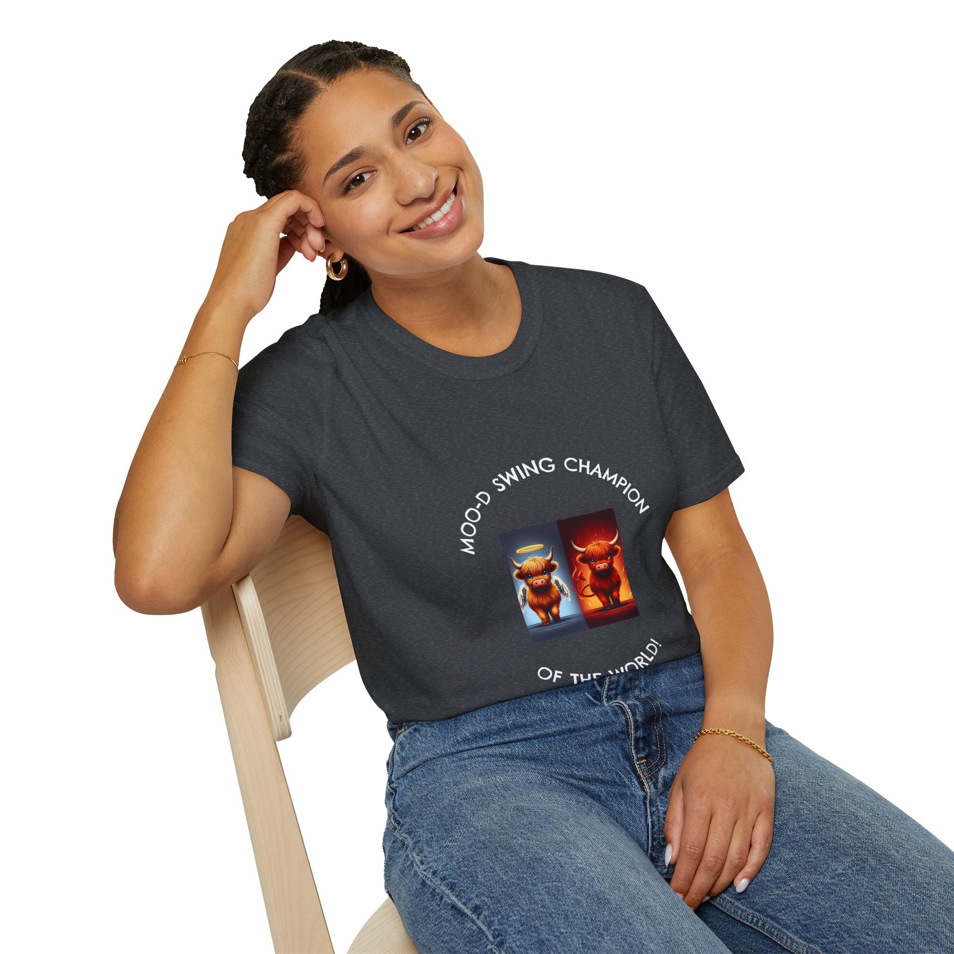 Highland Cow Mood Swings Tee - Holy Cow, Hell No, Fun Shirt, Cow Lover Gift,