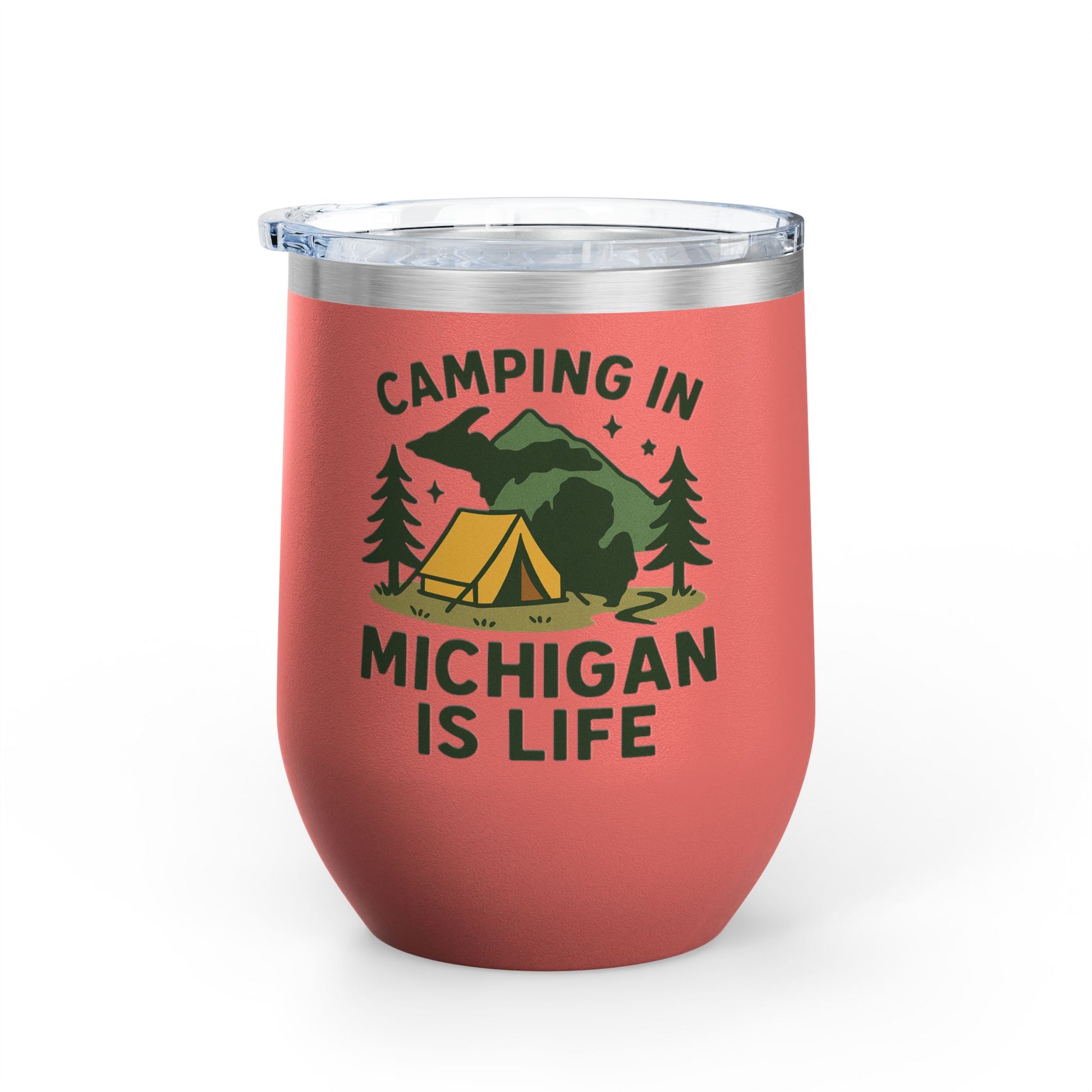Camping in Michigan Wine Tumbler, 12oz - Perfect for Outdoor Lovers, Gifts for Campers, Travel Mug, Summer Picnics, Adventure Awaits