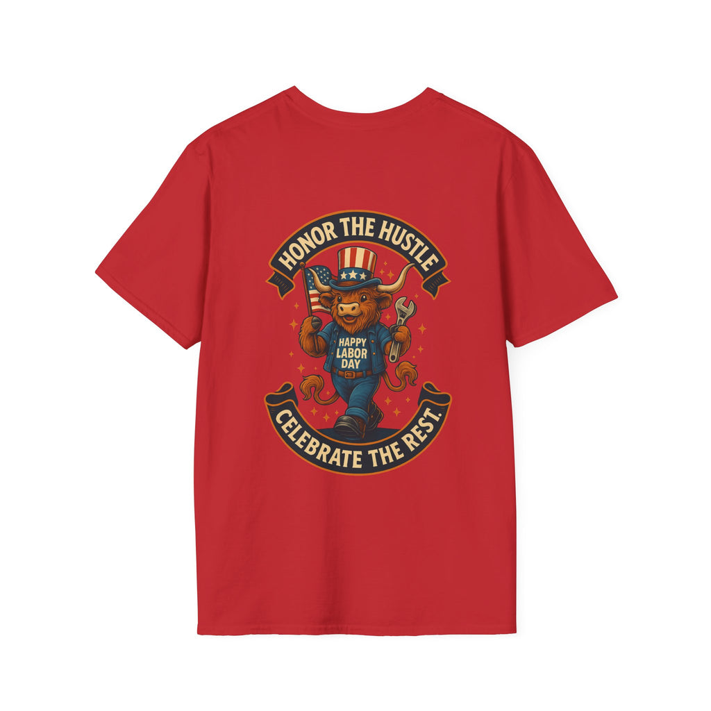 Celebrate Labor Day with Our Happy Highland Cow T-Shirt Front and Back!