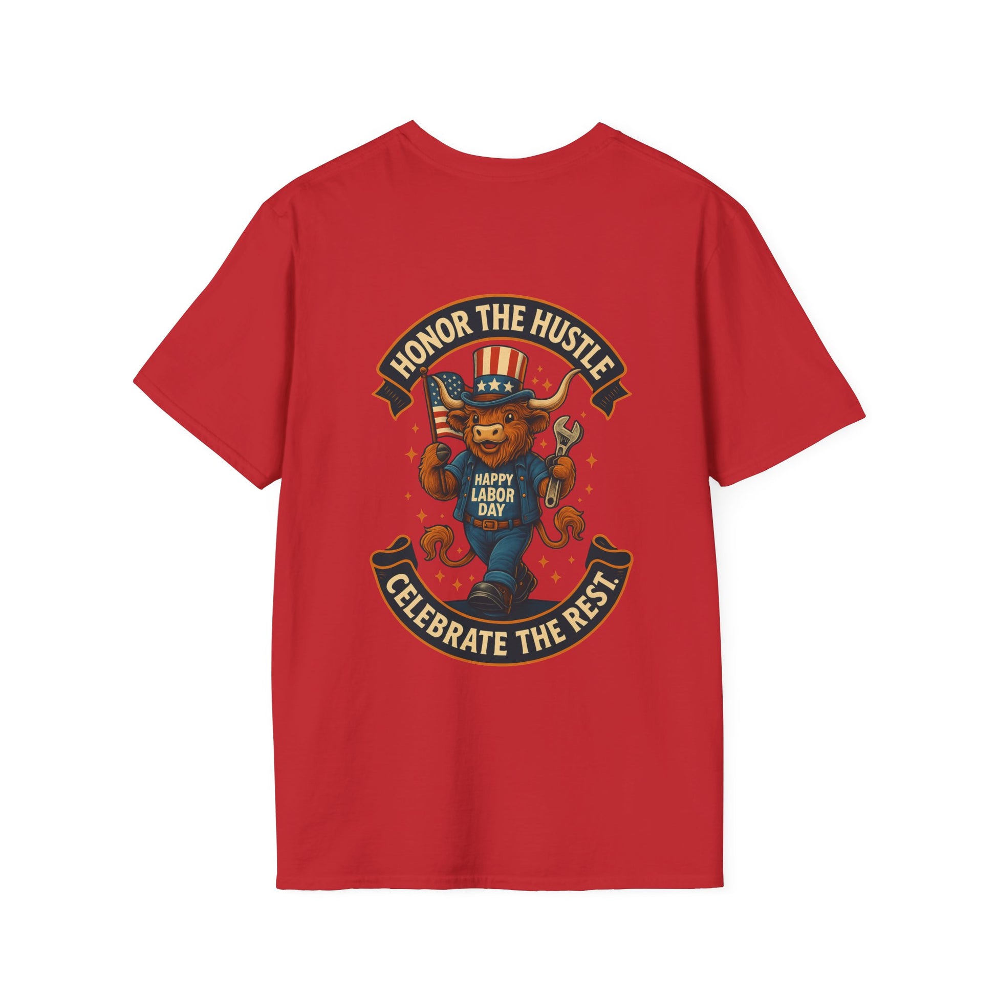 Celebrate Labor Day with Our Happy Highland Cow T-Shirt Front and Back!