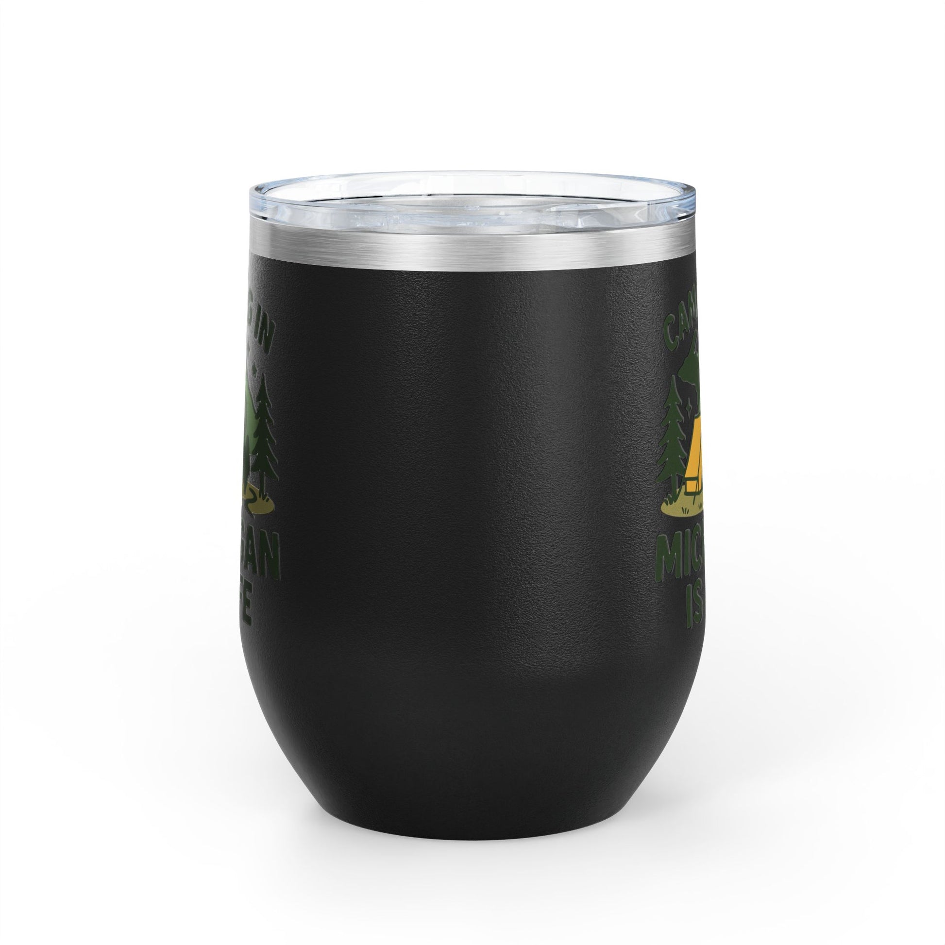 Camping in Michigan Wine Tumbler, 12oz - Perfect for Outdoor Lovers, Gifts for Campers, Travel Mug, Summer Picnics, Adventure Awaits