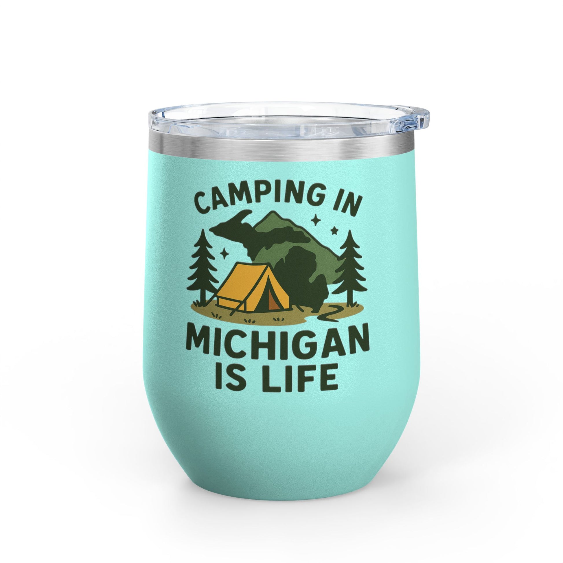 Camping in Michigan Wine Tumbler, 12oz - Perfect for Outdoor Lovers, Gifts for Campers, Travel Mug, Summer Picnics, Adventure Awaits
