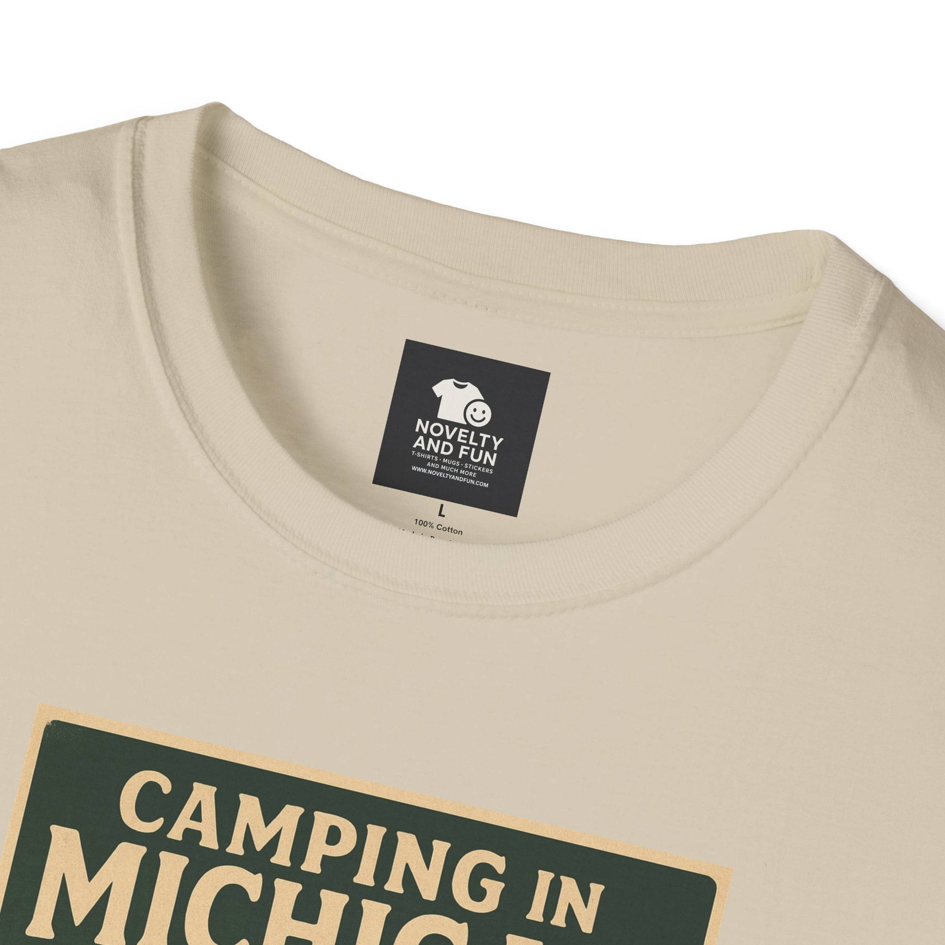 Camping in Michigan Unisex Softstyle T-Shirt, Outdoor Adventure Shirt, Ideal Gift for Campers, Nature Lovers, Summer Fun