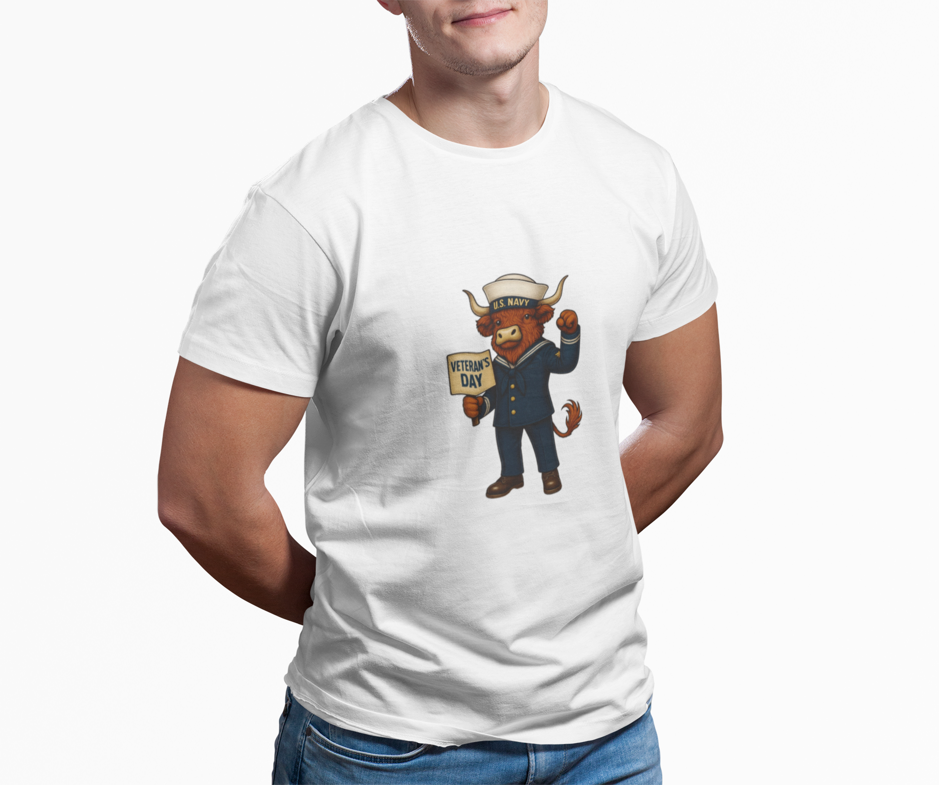Veteran's Day Navy Highland Cow T-Shirt
