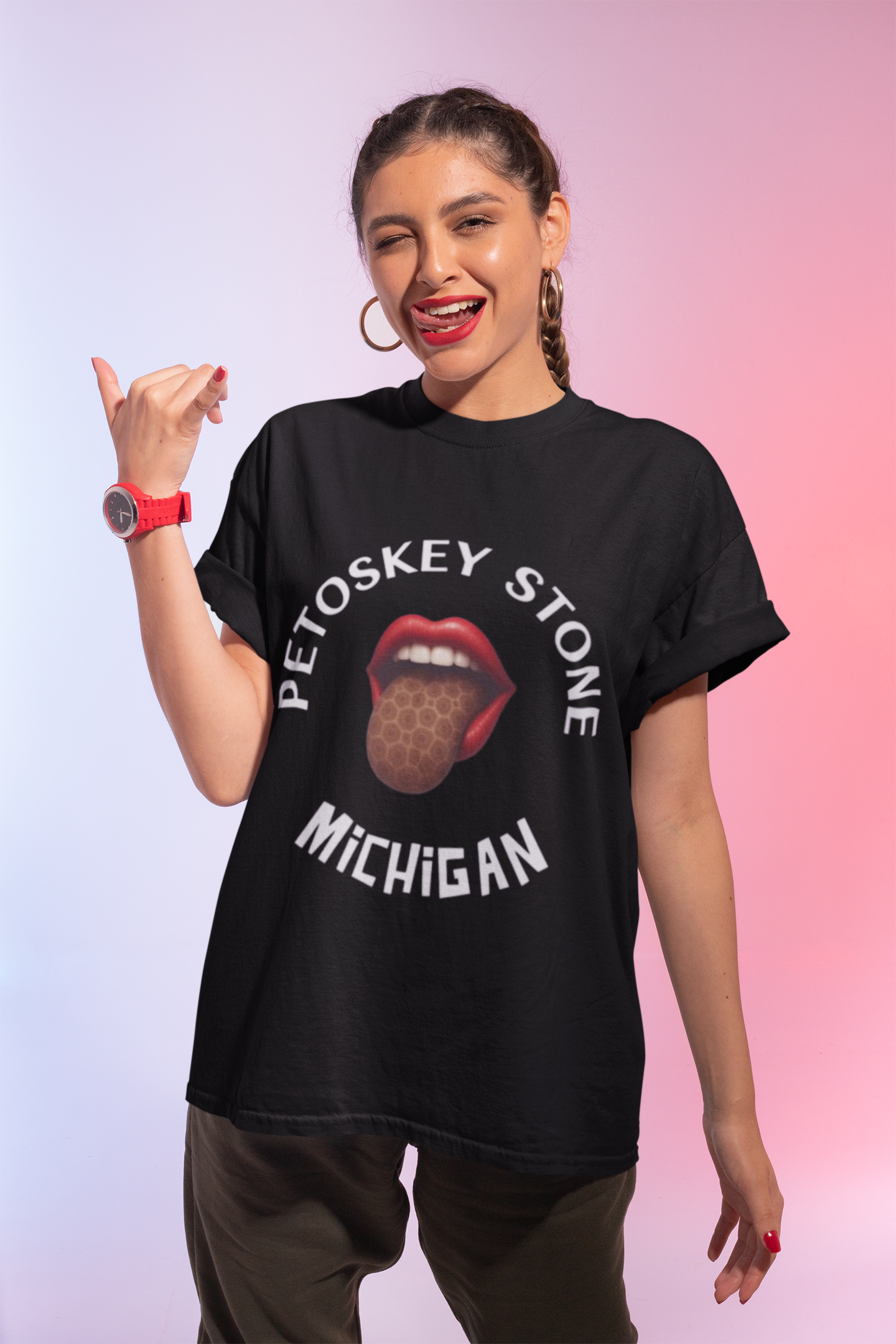 Graphic Tee with Petoskey Stone Licker! Michigan Lake Style