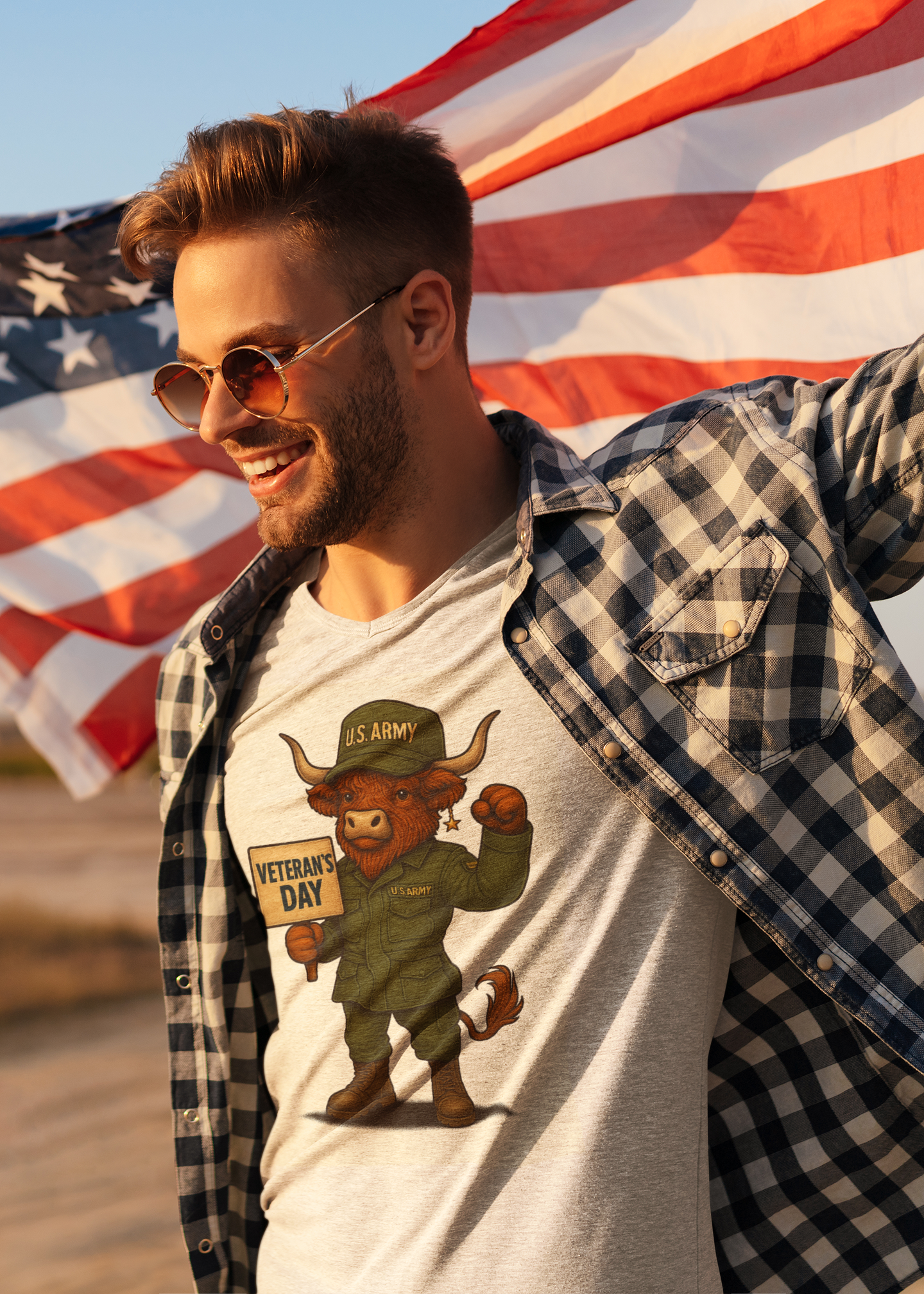 Veteran's Day Army Highland Cow T-Shirt